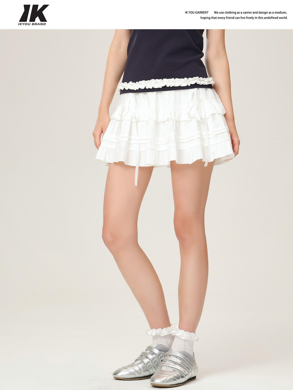 ikyou Soft Cotton Jacquard Lined A Line Puff Skirt Bow Lace Women Daily Mini Skirts