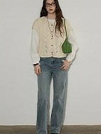 Lofi choose Versatile Openwork Short Round Neck Office Knit Women Ivory Acrylic Cardigans
