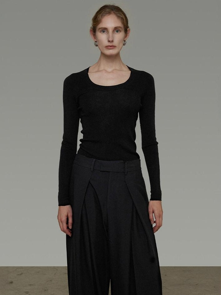 unspoken Skin Friendly Breathable Pure Wool Slim Fit Minimalist Office Women Knit Blouses