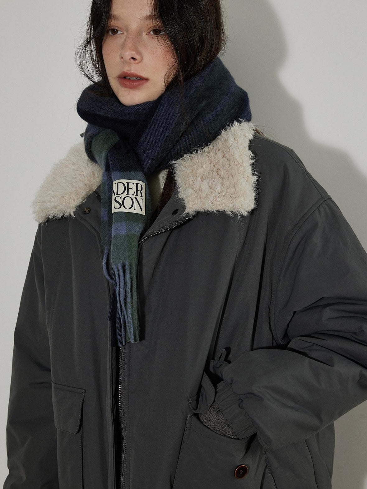 Lofi choose Warm Thick Loose Fit Commuter Zipper Long Sleeve Green Haze Gray Bomber Jackets
