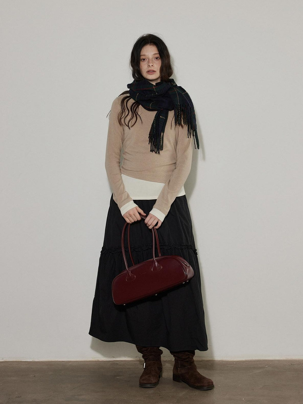 Lofi choose Pure Cotton Elastic Waist Ruffle Hem A Line Women Workwear Maxi Skirts