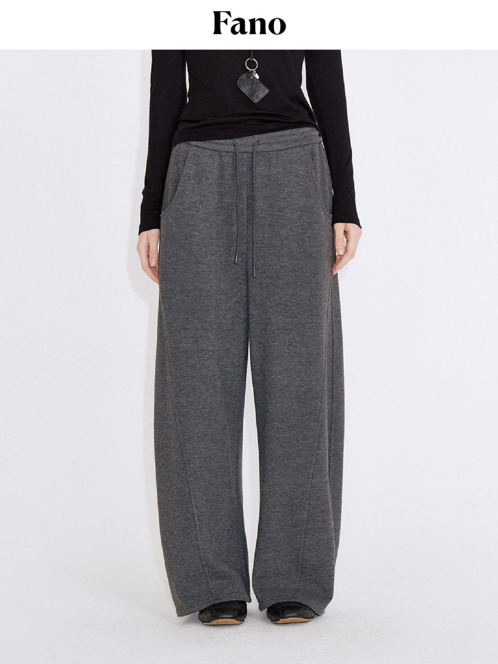 fano Soft Stretch Knit Natural Waist Straight Leg Casual Women Dark Gray Sweatpants