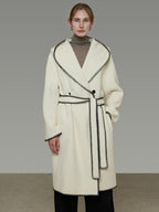 unspoken Thick Hooded Oversized Mid Length Tie Belt Minimalist Commuter White Wool Coats