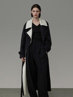 unspoken Colorblock Relaxed Minimalist Notched Lapel Women Office Outerwear Long Coats