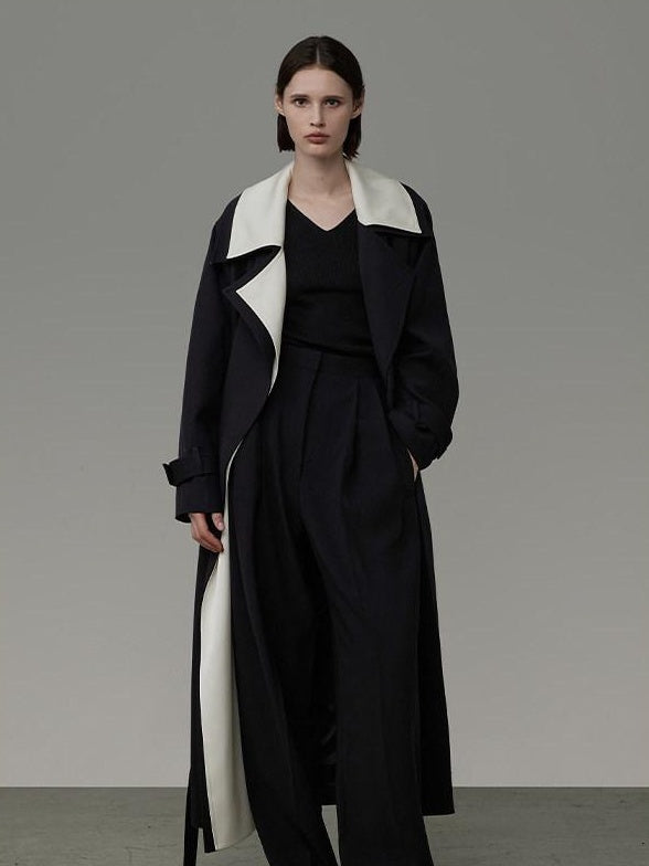 unspoken Colorblock Relaxed Minimalist Notched Lapel Women Office Outerwear Long Coats