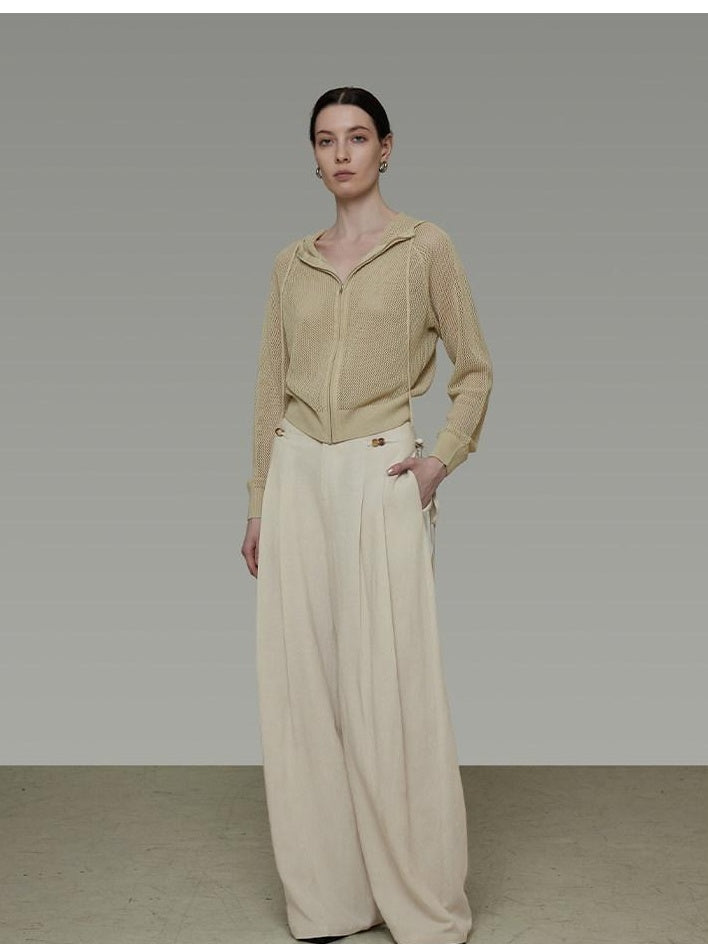 unspoken High Waisted Lyocell Linen Pleated Tie Waist Office Casual Wide Leg Pants