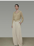 unspoken High Waisted Lyocell Linen Pleated Tie Waist Office Casual Wide Leg Pants