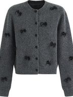 fano Minimal Commuter Cropped Crewneck Long Sleeve Women Polyester Cardigans
