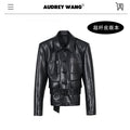 audreyyang_Belted_Lambskin_Slim_Fit_Short_Lapel_Long_Sleeve_Black_Genuine_Leather_Jackets_MISSTT