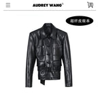 audreyyang_Belted_Lambskin_Slim_Fit_Short_Lapel_Long_Sleeve_Black_Genuine_Leather_Jackets_MISSTT