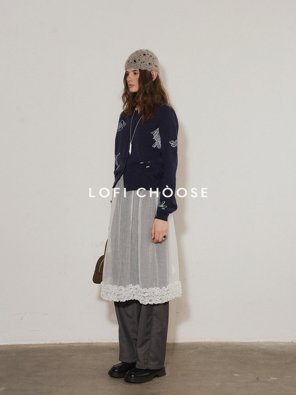 Lofi choose Soft Acrylic Blend Embroidered Classic Fit Round Neck Office Knitwear Cardigans