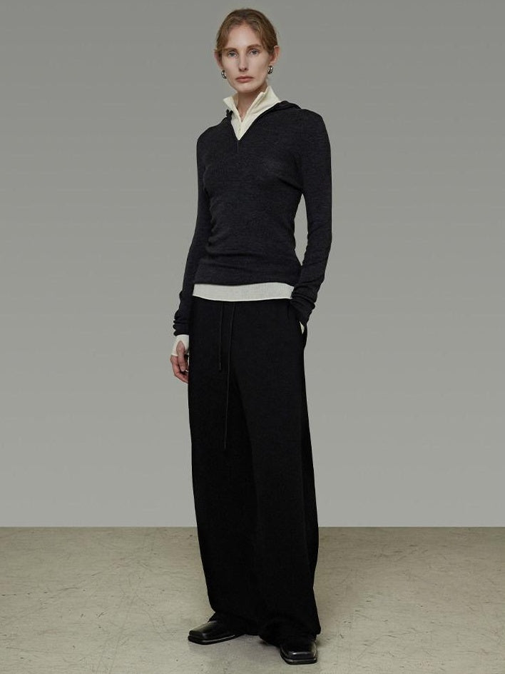 unspoken Pure Wool Soft V-neck Hooded Slim Fit Commuter Women Knit Sweaters