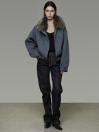 unspoken Deep Gray Cotton Zip Fur Collar Relaxed Commuter Insulated Puffer Jackets
