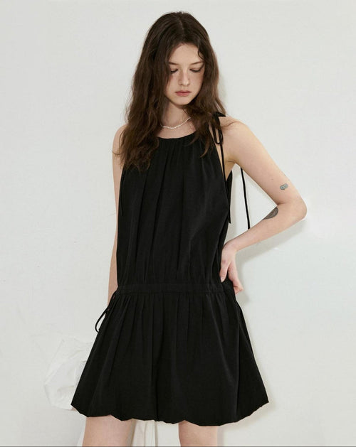 fano Black Sleeveless Aline Neck Natural Waist Cotton Blend Commuter Midi Dresses