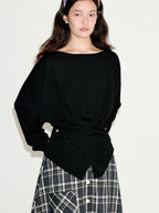 fano Soft Wool Blend Relaxed Loose Batwing Boat Neck Womens Knit Sweaters