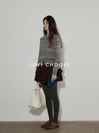 Lofi choose Cozy Gray Button Front Loose Fit Knit Crew Neck Workwear Cardigans