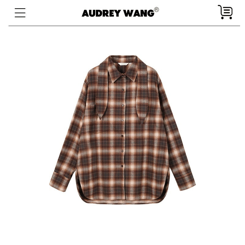 audreyyang_Brushed_Cotton_Sunset_Orange_Belted_Plaid_Cardigan_Women_Top_&_Skirt_Sets_MISSTT