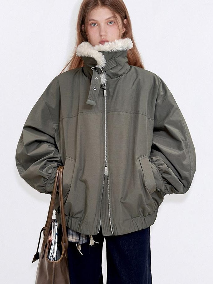 fano 90 Percent Down Utility Patchwork Women Army Green Stand Collar Down Jackets