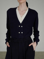 unspoken Minimal Commuter V-neck Button Loose Fit Cardigan Women Gray Colorblock Sweaters
