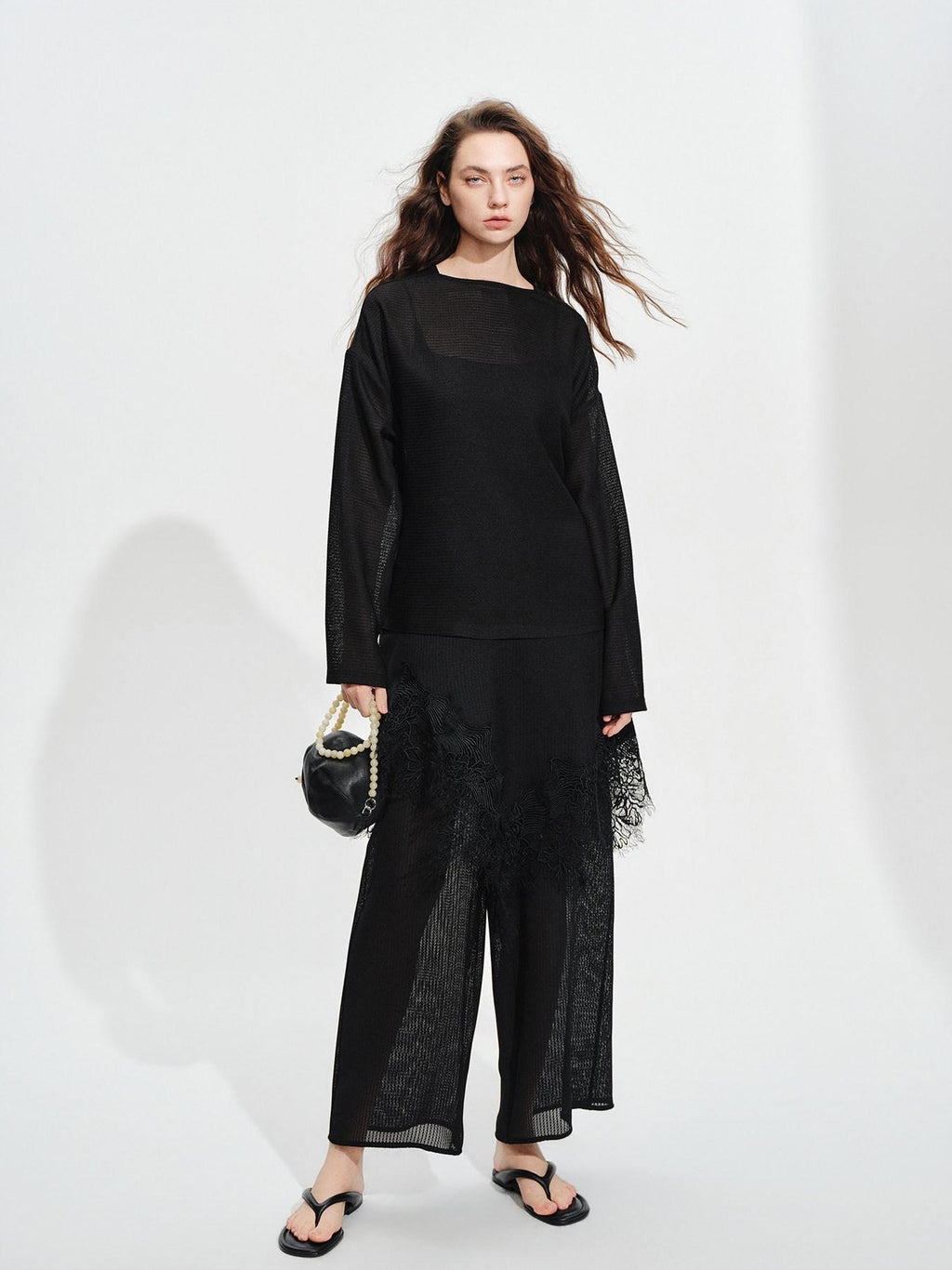 audreyyang Soft Viscose Blend Non Deforming Loose Fit Patchwork Women Top & Pants Sets