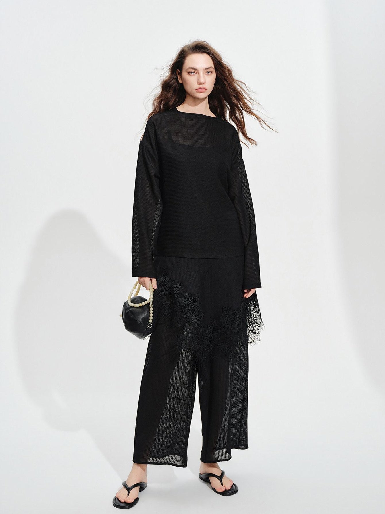 audreyyang Soft Viscose Blend Non Deforming Loose Fit Patchwork Women Top & Pants Sets