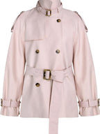 fano Soft Viscose Blend Striped Pink Oversized Casual Round Neck Girls Trench Coats