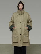 unspoken Breathable Pure Cotton Minimalist Loose Midlength Women Plaid Khaki Trench Coats