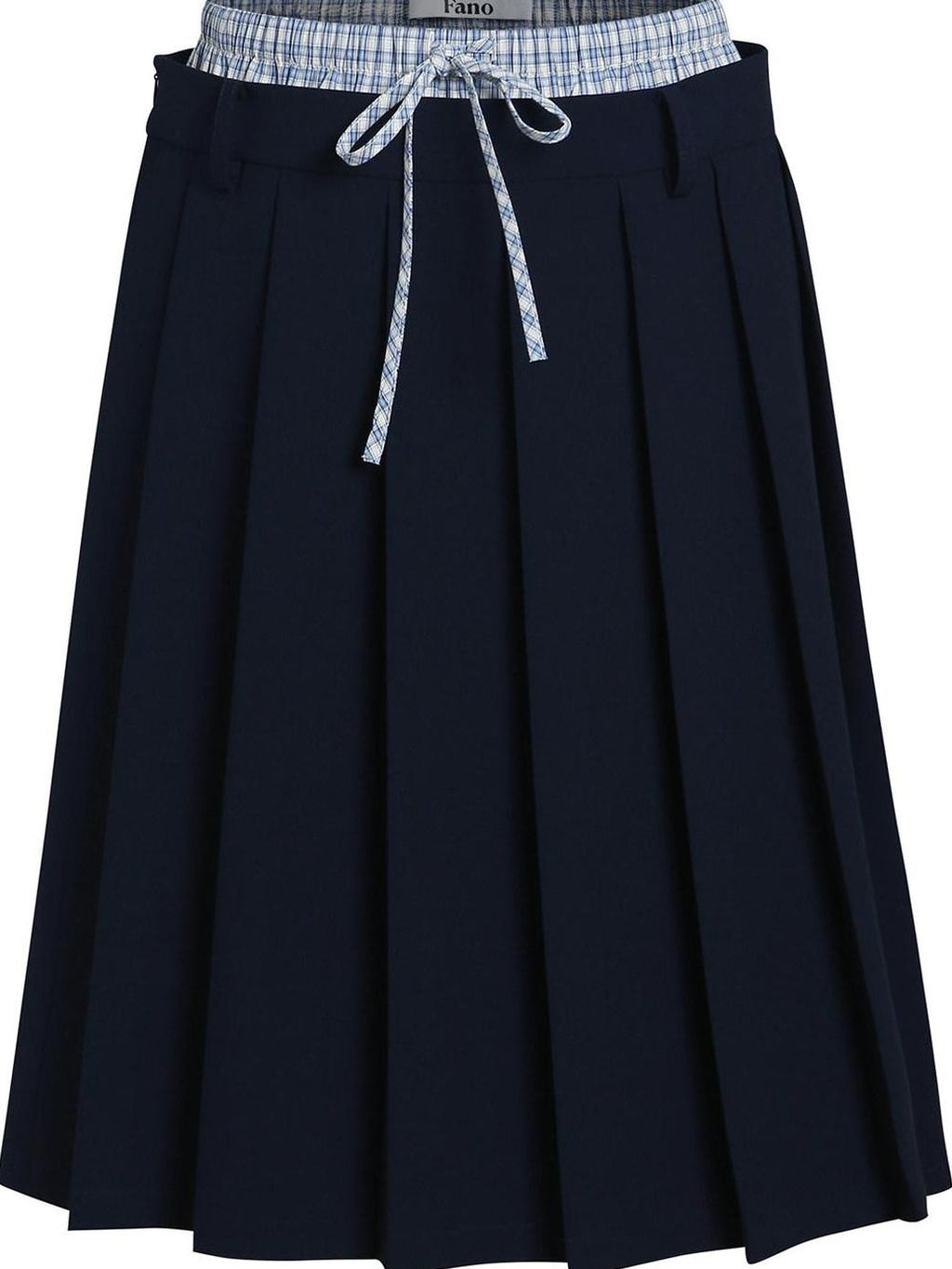 fano Classic Pleated Mid Waist Korean Office Navy Polyester Rayon Midi Skirts