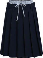 fano Classic Pleated Mid Waist Korean Office Navy Polyester Rayon Midi Skirts