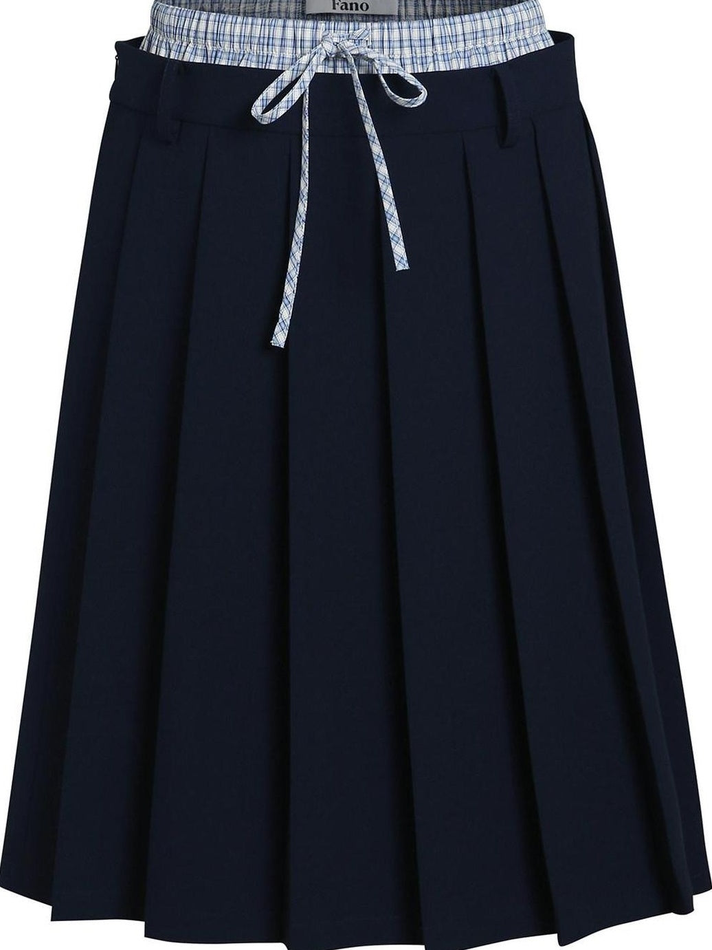 fano Classic Pleated Mid Waist Korean Office Navy Polyester Rayon Midi Skirts