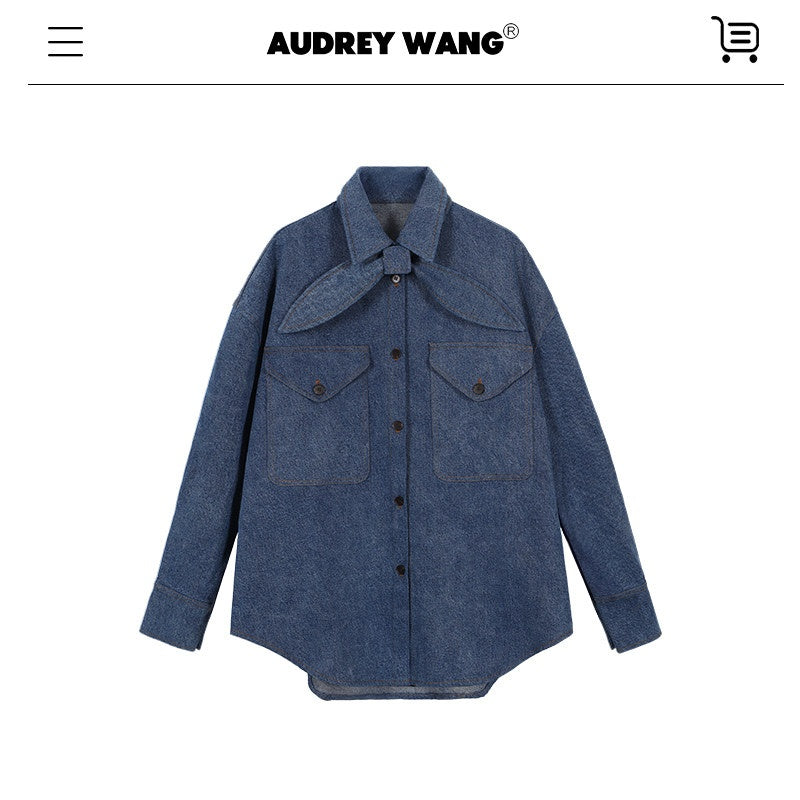 audreyyang_Vintage_Bow_Loose_Fit_Cotton_Lapel_Patch_Pocket_Casual_Women_Denim_Jackets_MISSTT