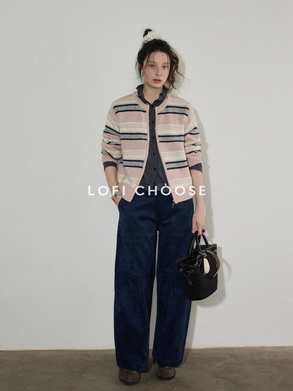 Lofi choose Soft Wool Blend Commuter Loose Fit Colorblock Zip Knit For Women Cardigans