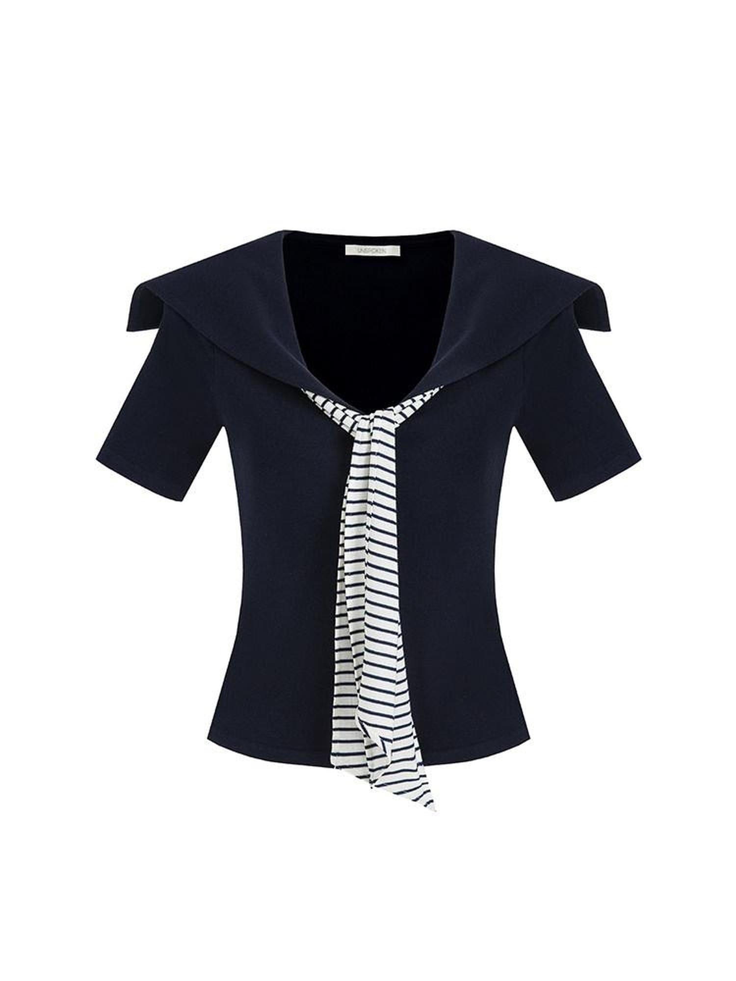 unspoken Minimal Commuter Slim Fit Knit Tie Detail Nautical Collar Men Deep Blue Sweaters