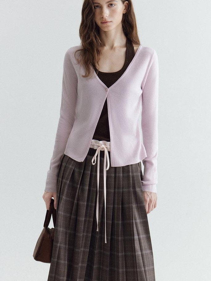fano Soft Breathable Korean V-neck Slim Faux Layered Colorblock Cardigans