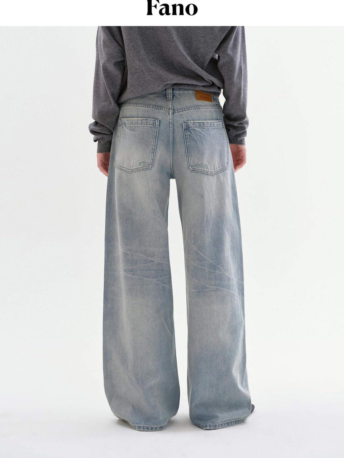 fano Soft Cotton No Stretch Commuter Relaxed Natural Waist Blue Straight Leg Jeans