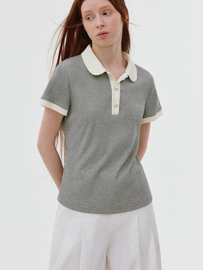 fano Stretch Cotton Henley Neck Korean Straight Heather Gray Short Sleeve T-Shirts