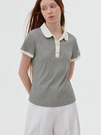 fano Stretch Cotton Henley Neck Korean Straight Heather Gray Short Sleeve T-Shirts