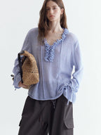 fano Breathable V-neck Korean Office Loose Fit Lace Girls Basic Crop Tops