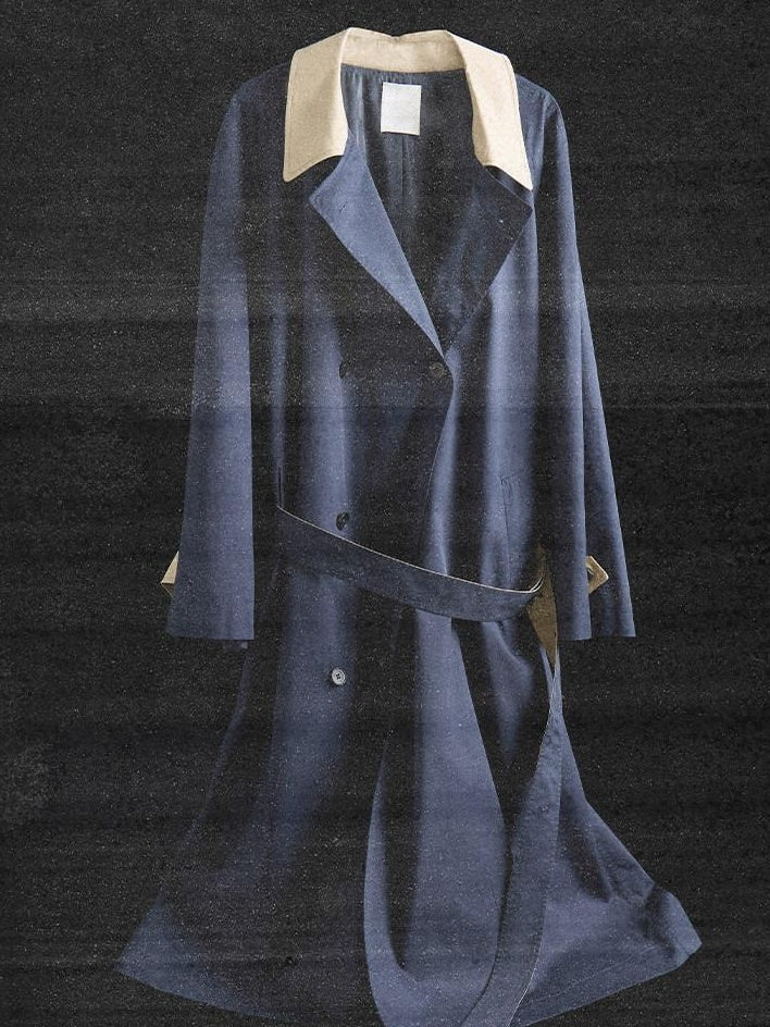 unspoken Minimal Commuter Cotton Loose Fit Single Breasted Long Navy Trench Coats