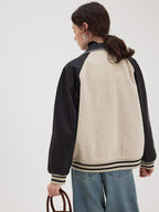 fano Shell Embroidered Commuter Loose Wool Raglan Women Colorblock Bomber Jackets
