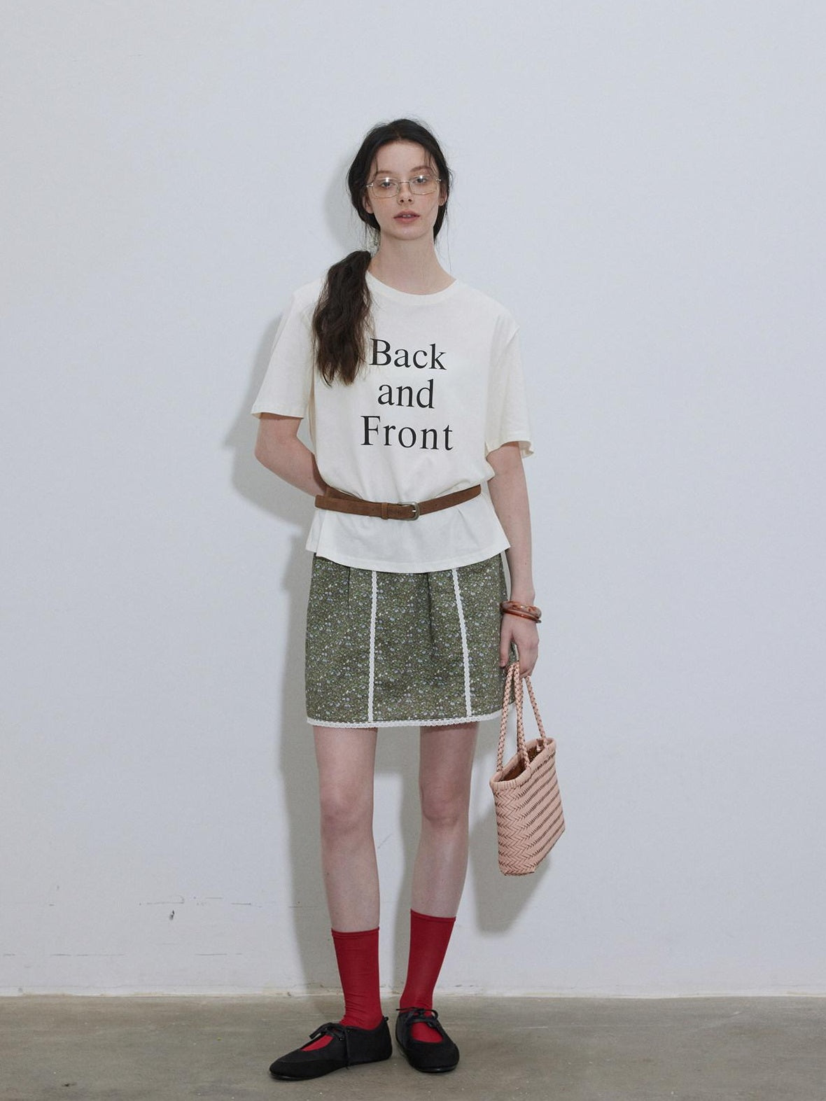 Lofi choose High Waist Floral A Line Relaxed Fit Workwear Women Coffee Green Mini Skirts