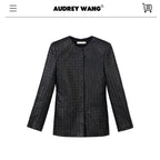 audreyyang_Soft_Lambskin_Vintage_Loose_Fit_Collarless_Black_Woven_Women_Leather_Jackets_MISSTT