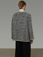 unspoken Warm Wool Blend Houndstooth Loose Fit Simple Commuter Black White Short Coat