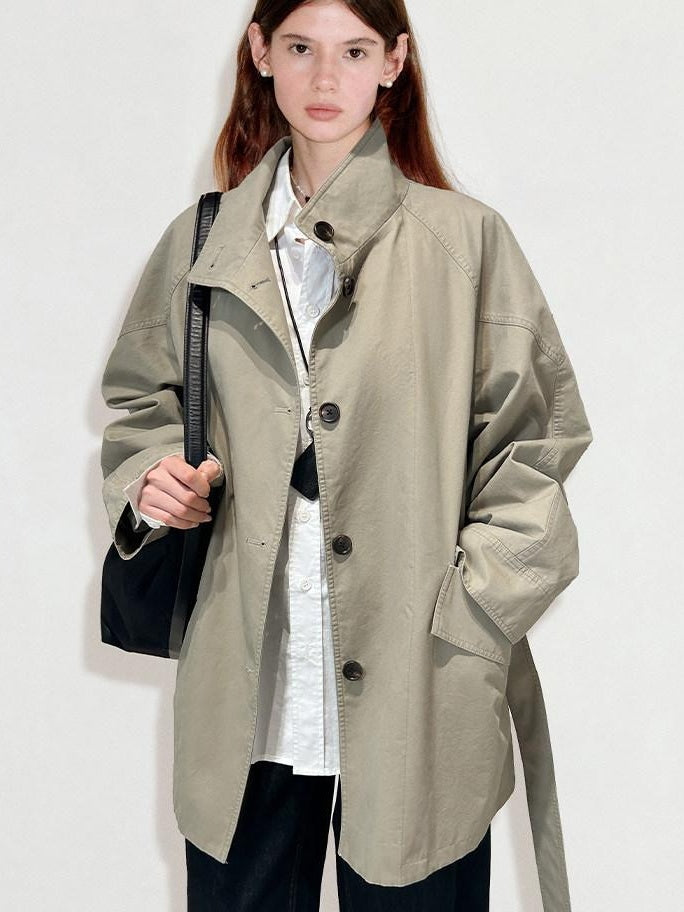 fano Pure Cotton Loose Korean Commuter Single Breasted Women Khaki Grey Trench Coats