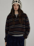 Lofi choose Soft Knitted Pullover Commuter Oversized Polo Collar Striped Women Sweaters