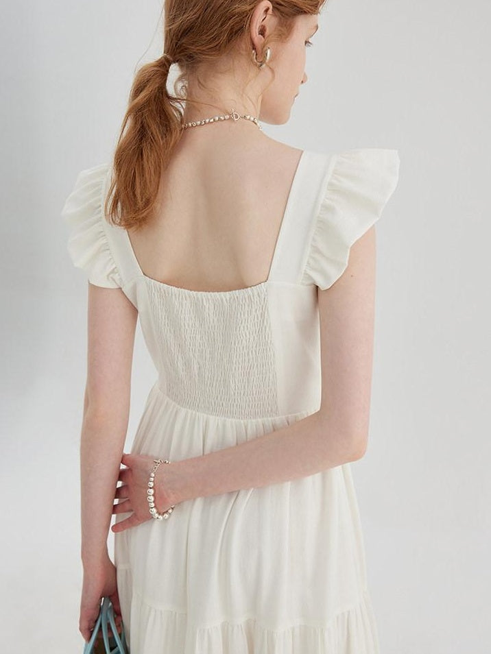 fano High Waist Ruffle A Line Square Neck Office Casual Maxi Dresses