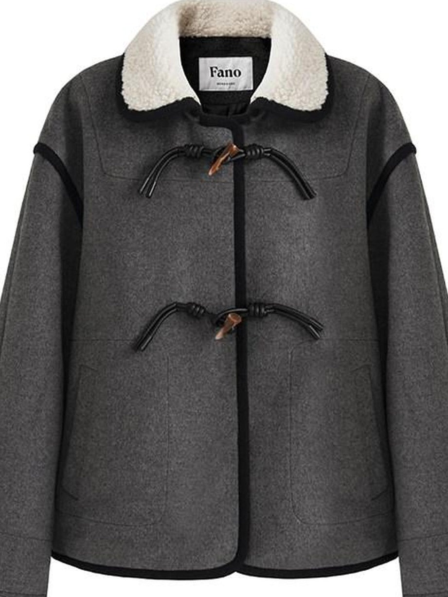fano Wool Blend Toggle Pocket Straight Minimal Workwear Women Heather Gray Short Coat