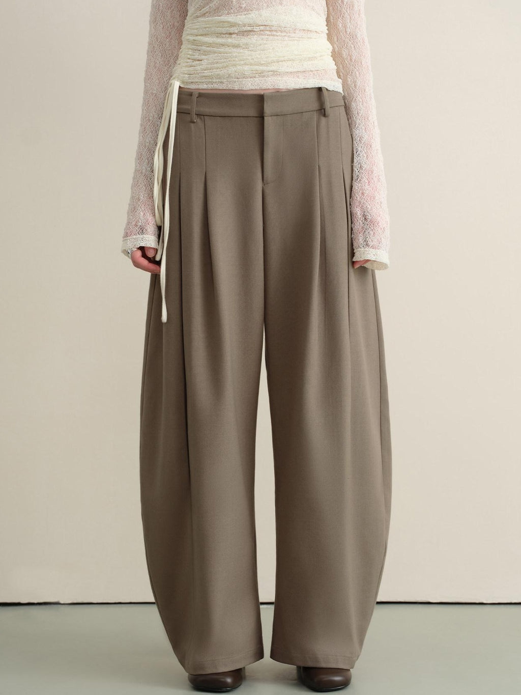 someone sometimes Stretch Pleated Casual Natural Waist Women Olive Green Zip Fly Wide Leg Pants