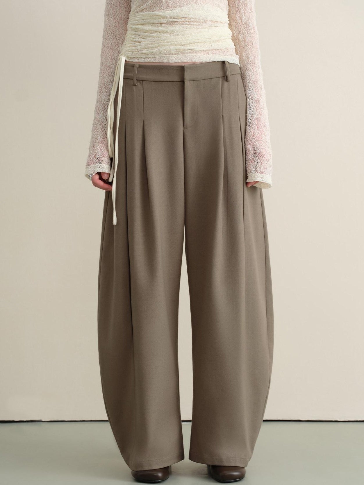 someone sometimes Stretch Pleated Casual Natural Waist Women Olive Green Zip Fly Wide Leg Pants