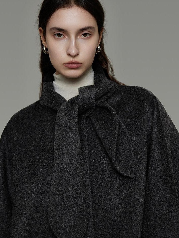 unspoken 100% Sheep Wool Relaxed Fit 3D Tailoring Commuter Women Deep Gray Wool Coats